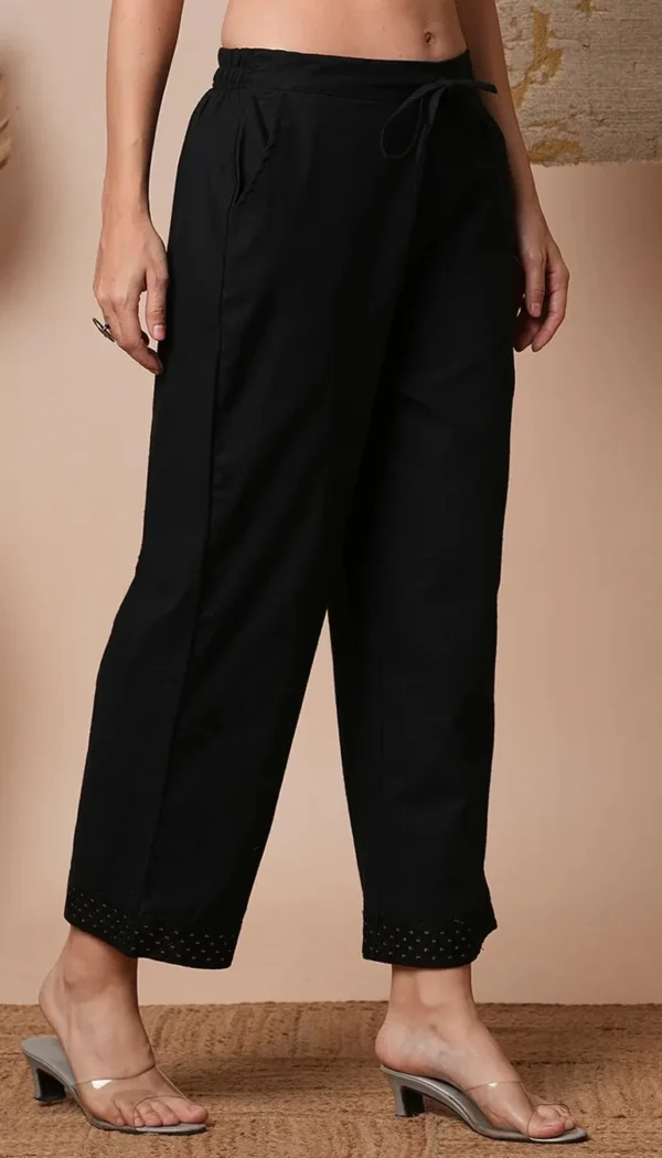 Black Embroidered Straight Pants