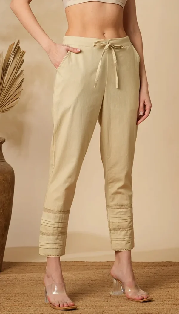 Beige Cotton Linen Straight Pants
