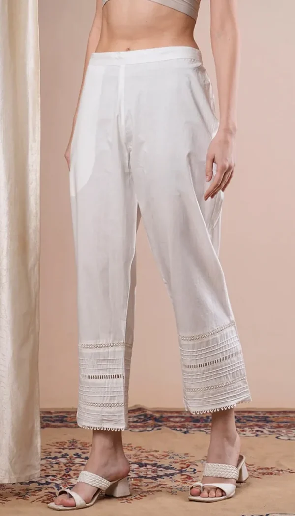White Cotton Linen Straight Pants
