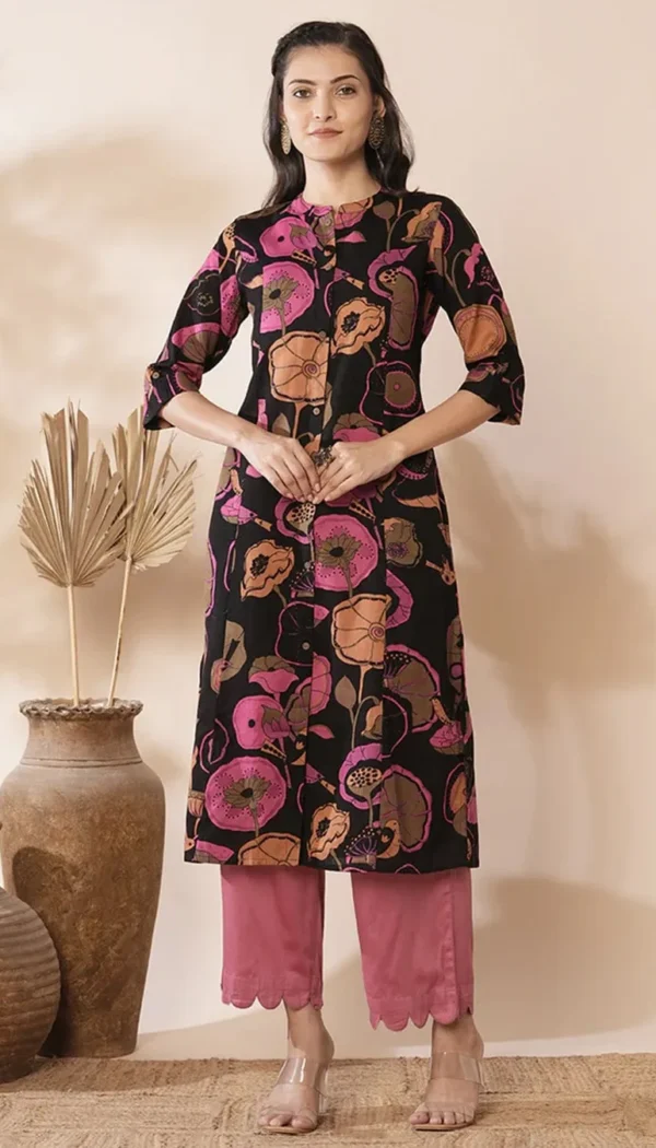 Black Floral Print Ethnic Costume